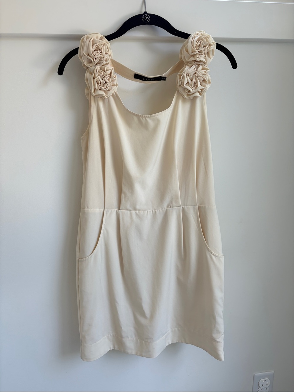 Ark & Co Cream Mini Dress with Rosette Shoulder Detail